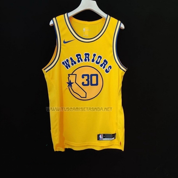 Camiseta Stephen Curry NO 30 Golden State Warriors Hardwood Classic Autentico Amarillo